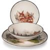 H&H, Set Tavola Autunnale Golden Woods 18 Pezzi - Piatti in Stoneware con Decoro Boschi e Cerbiattini, Perfetto per Natale e Occasioni Speciali in Montagna