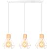 iDEGU 3 Luci Lampadario Industriale in Metallo Legno Lampada da Soffitto Stile Gabbia Bianco Illuminazione E27 Lampada a Sospensione Vintage per Sala da Pranzo Cucina Soggiorno Caffè (Barra)