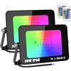 YOJZMA 2 x 30W RGB Proiettore LED da Esterno con Telecomando, 16 Colori 4 Modalità Funzione di Memoria Proiettore da Esterno per Interni, Faretto LED Impermeabile IP66 per Giardino, Patio Terrazza