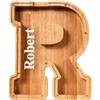 Summidate Salvadanaio Legno Bambini, Porcellino Salvadanaio Trasparente Lettera A-Z, Regalo Educativo Compleanno e Battesimo Personalizzabile con Adesivi per Ragazzi e Ragazze