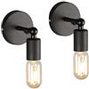 Chao Zan Lampada da Parete, Portalampada E27 Industriale Retrò, Applique da Parete in Ferro a Led in Metallo, Confezione da 2 (Nero)