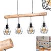HOFSTEIN Lampada a sospensione Soungou, lampada moderna in metallo/legno nero/naturale, 4 luci con asta di legno e paralumi griglia, altezza max. 135 cm, E27, soggiorno, sala da pranzo