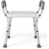 COSTWAY Sgabello Doccia, Sedia per Doccia Regolabile in 6 Altezze con Braccioli Imbottiti Staccabili e Piedini in Gomma Antiscivola, Portata 100 kg, Seggiolino da Bagno per Anziani (Blu) (Grigio)