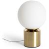 LEDKIA LIGHTING - Lampada da Tavolo in Metallo e Vetro Atenas | Compatibile con Lampadina E27 220-240V | Design Cilindrico e Paralume in Vetro Opalino, Oro