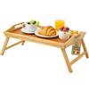 AKITAInk Vassoio Tavolino da Letto Pieghevole in Bamboo 50x30 cm - Tavolino per Colazione con Maniglie, Gambe Richiudibili, Ideale per Letto, Divano e Pc