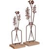 UNUS Set di 2 portavasi per fiori, 23,5 cm e 31,5 cm di altezza, supporto in metallo con base in bambù, color ruggine, decorazione primaverile per finestra, tavolo o scaffale