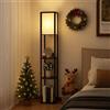 YU YUSING LED Lampada da Terra in Legno, 1,6 M Lampada a Stelo con 3 Ripiani e Base E27, Lampada da Comodino con Scaffale Paralumi per Camera da Letto Soggiorno Uffici (Nero)