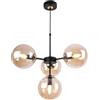 Light Home LH Light-Home Imperia Lampadario a Sospensione - Lampadario per Soggiorno Camera da Letto e Cucina - Lampade a Sospensione in Metallo con Paralume Vetro - E14-4 Luce - Nero Oro Base e Oro