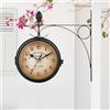 Syfunlv Orologio da stazione vintage, orologio da parete su due lati, 21,8 x 21,8 cm, resistente alle intemperie, orologio da parete rotondo per giardino, orologio da esterno decorativo, per giardino.