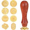 ElevateTech Kit di timbri per ceralacca, 9 pezzi, con manico in legno, lettere per inviti di nozze, biglietti di compleanno, buste decorative