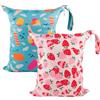 Babygoal LN02 - Sacchetti per pannolini in tessuto, lavabili da viaggio, spiaggia, piscina, palestra, per costumi da bagno e vestiti bagnati, con due tasche con cerniera, confezione da 2