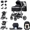 Zkiprm Passeggino combinato 3 in 1, con ovetto, fino a 22 kg, pieghevole, telaio in alluminio, zanzariera/copertura per la pioggia, borsa per mamma inclusa, 0-4 anni