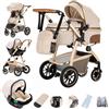 Gcarebb Passeggino 3 in 1, Passeggini Cittadine Con Seggiolino Auto, Passeggino con manubrio regolabile in altezza, Passeggini Combinato Paesaggio Alto Telaio in Alluminio Per Neonato 0-4 anni