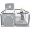 HUOLE Box per Bambini, Recinto per Bambini Pieghevole in Tessuto Oxford con Rete Traspirante, Box per Neonati con Giochi che Include 50 Palline (126 x 126 x 66 cm, grigio scuro)