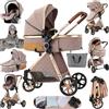 Sianldcone Passeggino 3 in 1 Trio Neonati, Tessuti di Alta Qualità Carrozzina per Neonato, Spinta Bidirezionale Passeggino Reversibile, Visione Aperta Passeggino Trolley (V9 Khaki)