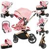 Magic ZC 360° Girevole Pelle PU Passeggino Trio, Passeggino 3 in 1 con Reversibile a Due Vie, Trio Passeggini Neonati con Accessori, Carrozzina per Neonati con Portatile Pieghevole Un Clic (906 Pink)