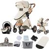 Magic ZC Passeggino Trio, Passeggino 3 in 1 con Spinta Reversibile a Due Vie, Trio Passeggini Neonati con Accessori, Carrozzina per Neonati con Design Portatile Pieghevole Un Clic (V9 Creamy White)
