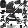 Magic ZC Passeggino Trio, Passeggino 3 in 1 con Spinta Reversibile a Due Vie, Trio Neonati con Accessori, Carrozzina per Neonati Design Portatile Pieghevole Un Clic (V10 Deep Grey)