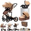 Aveainelle Passeggino trio, Passeggino 3 in 1, Navicella neonato, Sistema da viaggio e seggiolino auto, per neonati bambini 0-36 mesi (Kaki)