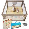 MS BabyWorld - Recinto per bambini L + Tappeto gioco per bambini 120 * 120cm - Tappeto bifacciale, altamente imbottito (spessore 1 cm), Box molto grande e alto - pieghevole e con borsa trasporto