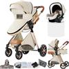 Doraystar Passeggino 3 in 1, Passeggino Trio con Due Modalità di Spinta Reversibile, Trio Passeggini Neonati con Design Pieghevole in Un Clic, Tris Neonato con Grande Nacelle Comoda (V9 Creamy White)