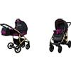 BabyLux Passeggino Largo 2in1 Deep e Passeggino con Accessori Regolabile e Pieghevole Struttura in Alluminio Leggero 2 Opzioni di Montaggio Ruote Impenetrabili Black Purple Gold Frame