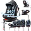 Magic ZC Ruotabile a 360° Seggiolino Auto Isofix, Altezza e Inclinazione Regolabili SeggiolinoAuto, Anti-collisione Seggiolone Auto, Facile da Pulire Seggiolino (Grey with Foot Rest Frame)