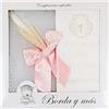 Borda y más Kit de candela e panno personalizzato per battesimo - Set de candela decorata per Battesimo e Panno ricamato con Nome e Data di Battesimo - Modello Paris (Rosa)