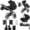 Junama Passeggino TRIO Diamond S 2in1 3in1 4in1 (02 - nero e oro, 4in1 con base ISOFIX)
