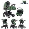 Kakbgee Passeggino 3 in 1 con Seggiolino Auto, Carrozzina Piegevole, 7-Altezza Regolabile, Sospensione 4 Ruote, Copripioggia e Zanzariera, Baby Stroller per Neonati 0-3 Anni (15kg), Verde