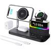 BLKE Max Caricabatterie wireless 5 in 1 con sveglia, stazione di ricarica con luce notturna compatibile con iPhone 17 16 15 14 13 12 Pro Max, Apple Watch e Earbuds con ricarica wireless, adattatore da 33W