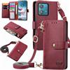 MOJIA Custodia per Motorola Moto G84 5G, Alta qualità Pelle Flip Portafoglio Cover per Telefono, Multifunzione Porta Carte con Tracolla Custodia. Rosso