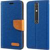 Shantime Custodia Flip in Tessuto Oxford e Pelle PU Compatibile con Vodafone Smart V10, Cover Protettiva con Chiusura Magnetica e Tasche per Carte