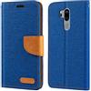 Shantime Custodia Flip in Tessuto Oxford e Pelle PU Compatibile con LG G7 ThinQ, Cover Protettiva con Chiusura Magnetica e Tasche per Carte (Blu)