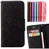 LEMORRY Per Wiko Harry Custodia Pelle Cuoio Flip Portafoglio Borsa Sottile Bumper Protettivo Magnetico Chiusura Morbido Silicone TPU Case Cover Custodia per Wiko Harry, Fortunato Farfalla (Nero)