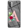 Mixroom - Cover Custodia Case In TPU Silicone Morbida Sfondo TrasPARENTe Per Xiaomi Redmi 9T 4G Fantasia Iniziali Lettera A Rosa