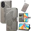 JIUNINE Cover per OPPO A38 4G / OPPO A18 4G, Custodia Interno TPU Antiurto Portafoglio con Disegni di Farfalla [Carta Fessura] [Supporto Stand] Cover Libro in PU Pelle per OPPO A38 4G, Grigio