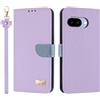 TAUYN Custodia per Google Pixel 9A, PU Pelle Flip Cover Antiurto TPU Custodie, Slot per Schede & Supporto Funzione, con Cordino -Viola