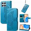 JIUNINE Cover per Honor X8, Custodia Libro in Pelle Portafoglio Case Flip Antiurto con Disegni di Farfalla [Porta Carte] [Magnetica] [Interno TPU] per Honor X8, Blu