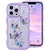 miyonsin Custodia per iPhone 14 PRO Max, Graziosa Custodia a Forma di Onde Ricce TPU Antishock Cover, Glitter Farfalle Trasparente Custodia Protettiva per Ragazze e Donne, Viola