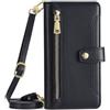 VIPAVA Custodia a portafoglio con cerniera a tracolla per Samsung Galaxy S23 S22 Plus S21 S20 FE Note 20 Ultra A54 A53 A34 A14 A22 5G Cover,Nero,Per Galaxy A54 5G