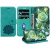 JZ Embossed Lotus Leather Wallet Cover per Honor 200 Pro Caso Con Portacarta & Kickstand - Green