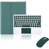 ZKAIAI Custodia con Tastiera Touchpad per iPad 10,2 Pollici 2021/2020/2019 (9a, 8a e 7a Gen), QWERTY Rimovibile Magnetica Bluetooth Tastiera, Wireless Mouse, Cover con Portapenne, Verde Scuro con Touchpad