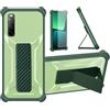 Aroepurt Custodia per Sony Xperia 10 III Coque Custodia Case Ibrida [Con protezione dello schermo in vetro temperato] [supporto magnetico pieghevole] [resistente alle impronte digitali smerigliato] verde