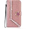 BLOTECH Bling Custodia Portafoglio per Honor 8A/Huawei Y6 2019 Glitter Rose Gold PU pelle con Sparkle Diamond Pearl Luxury Shiny Crystal Rhinestone Custodia Protettiva Cover per Honor 8A/Huawei Y6 2019