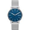 Skagen Signatur - Orologio da uomo minimalista con cinturino in acciaio inox, cinturino in maglia o pelle, Rete argentata/blu, One Size, Signatur