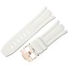ROUHO 28mm Flessibile Fibbia ad Ardiglione Cinturini in Silicone, Impermeabile Braccialetto Silicone per Audemars Piguet Royal Oak Offshore 15710 15703-Bianco + Oro Rosa Fibbia
