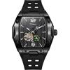 DAXIAOYU Tonneau, orologio sportivo da uomo, con Tourbillon, con fasi lunari stellate, scava fuori, automatico, cinturino in gomma, impermeabile, luminoso, nero, Lusso