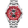 Curren Orologio da uomo, analogico, al quarzo, da uomo, alla moda, impermeabile, in acciaio inox, Colore: rosso, Bracciale