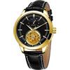 FORSINING Orologio automatico da uomo con fasi lunari scheletro grande quadrante meccanico orologio da polso casual business orologi in pelle impermeabile, Oro nero